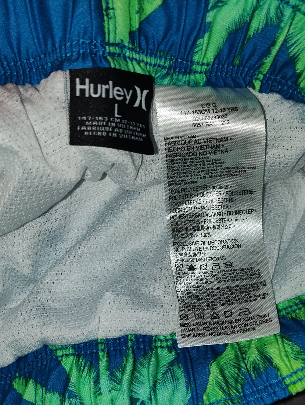 Hurley Boys Blue Swim trunk palm trees size Large 12-13 Yrs Old